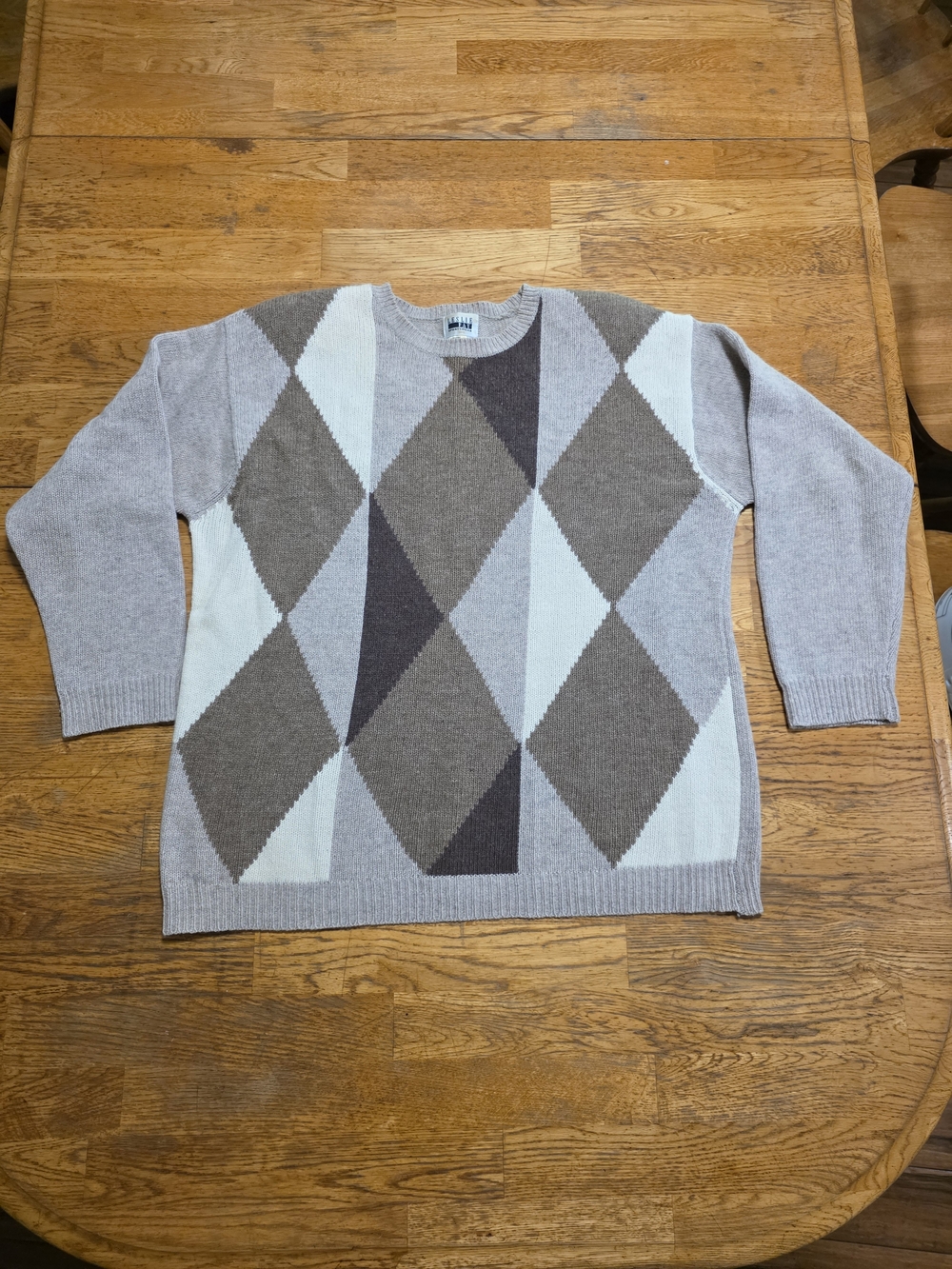 Vintage Argyle Lambswool Angora Diamond Neutral Cozy Cabin Sweater Pullover